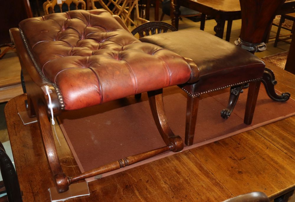 Two brown leather footstools, larger W.70cm, D.48cm, H.43cm